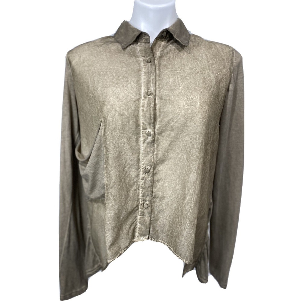 Sack's Luxury Button Up Top Womens Small Brown Cotton Silk Boho Artwear